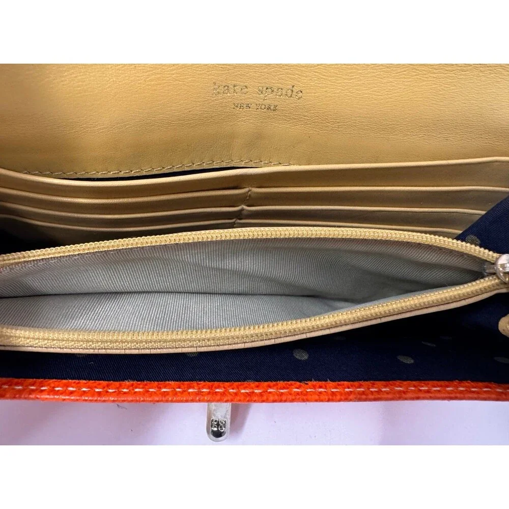 Kate Spade Orange Leather Turn Lock Wallet Clutch Card Slots Authentic